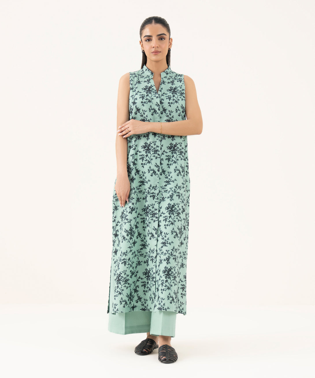 Women's Unstitched Light Khaddar Printed Green Two Piece Suit
