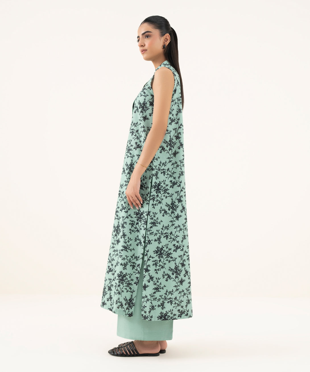 Women's Unstitched Light Khaddar Printed Green Two Piece Suit