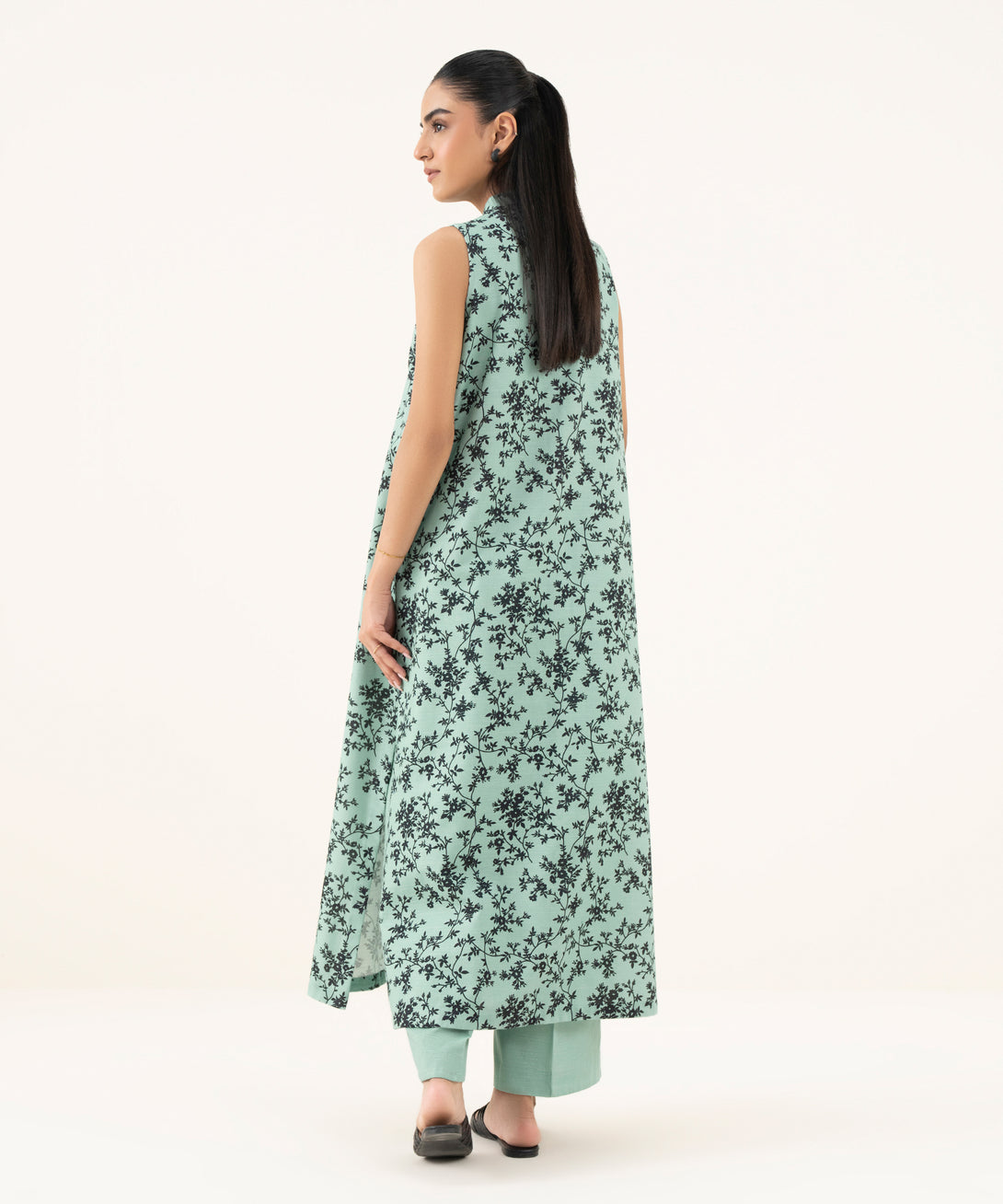 Women's Unstitched Light Khaddar Printed Green Two Piece Suit