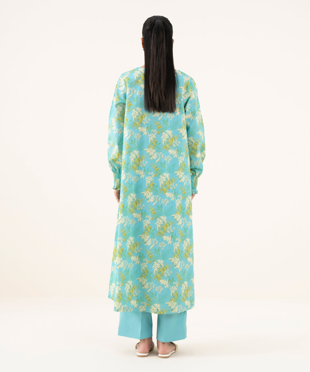 Women's Unstitched Cotton Printed Blue Two Piece Suit