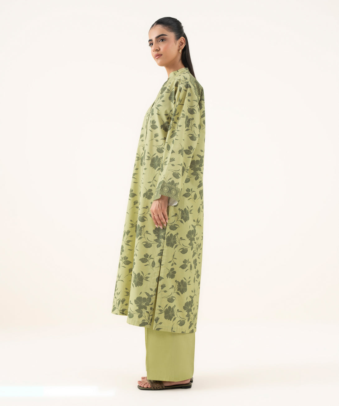 Women's Unstitched Cotton Printed Green Two Piece Suit