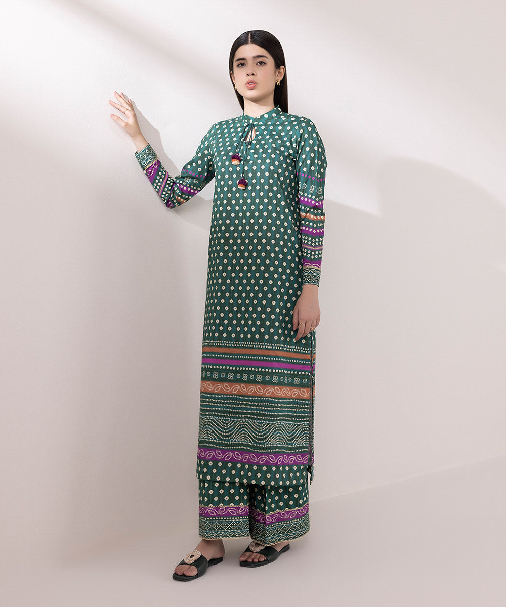 Women's Unstitched Lawn Printed Green 2 Piece Suit