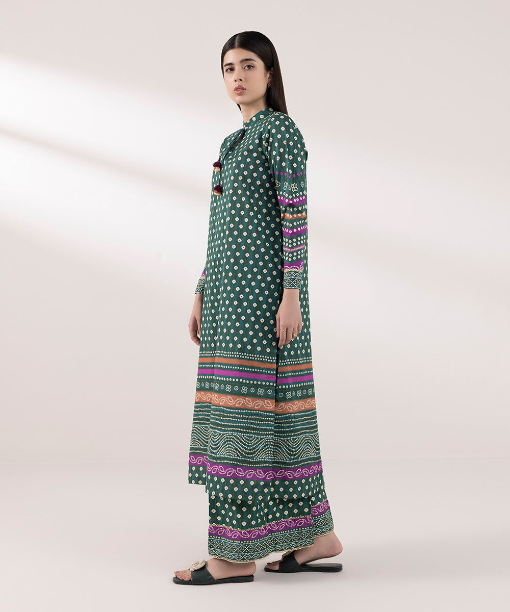 Women's Unstitched Lawn Printed Green 2 Piece Suit