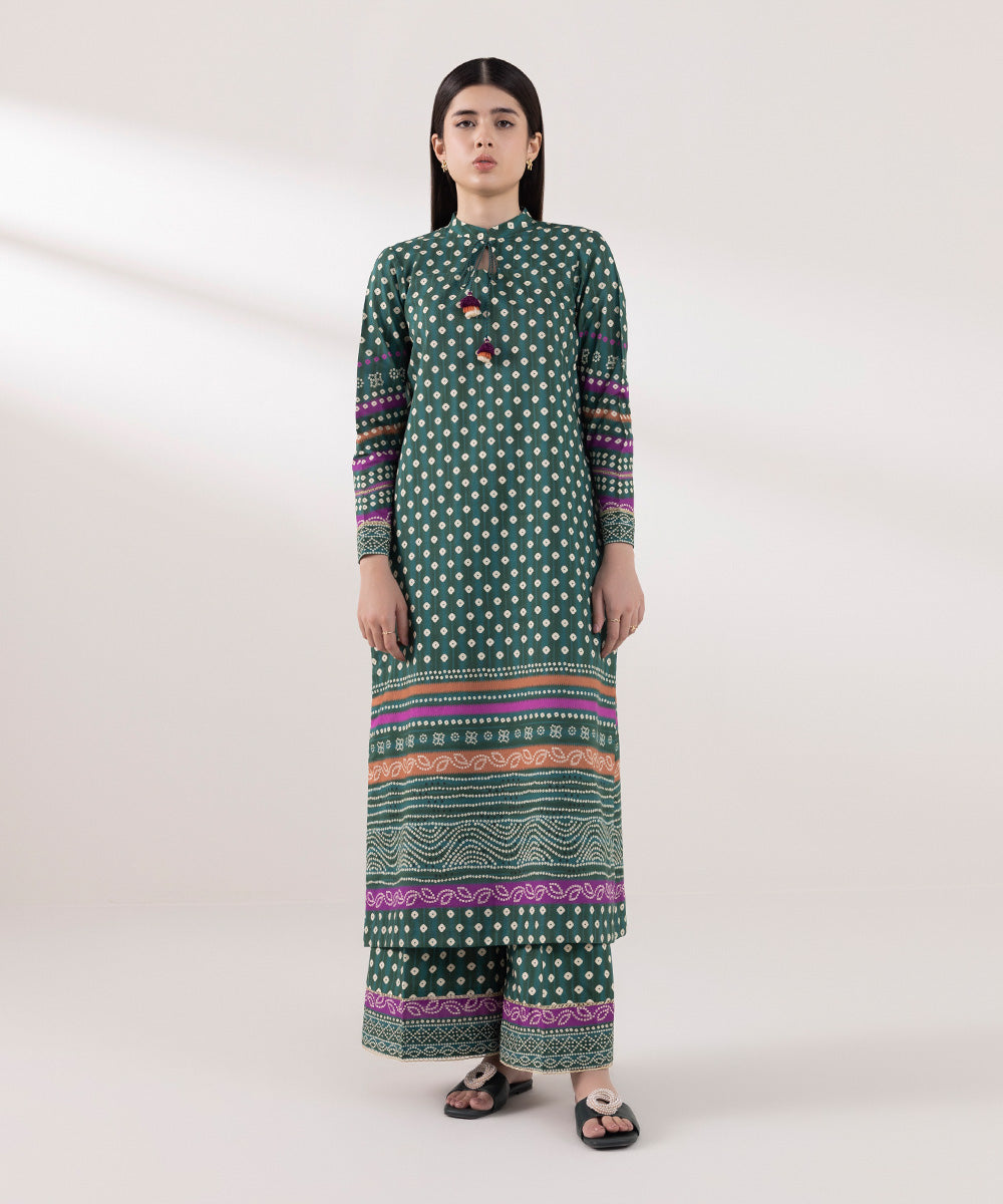 Women's Unstitched Lawn Printed Green 2 Piece Suit