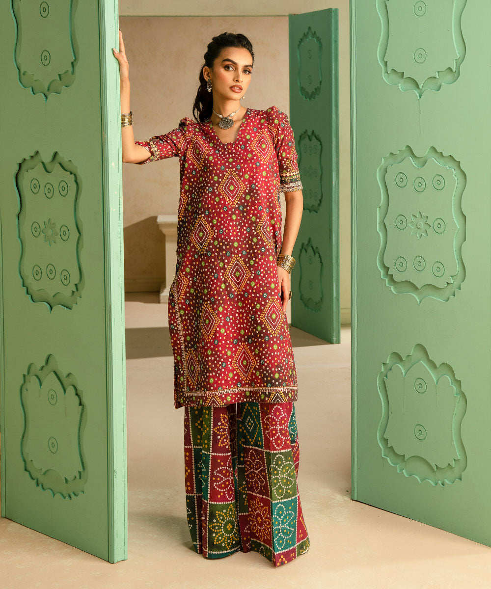 Women's Unstitched Cambric Printed Multi 2 Piece Suit