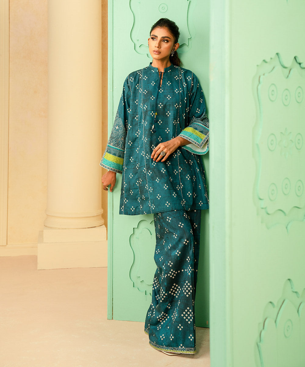 Women's Unstitched Lawn Printed Blue 2 Piece Suit