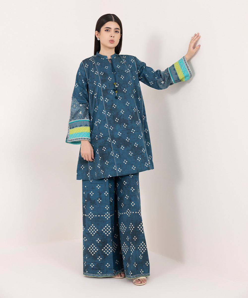 Women's Unstitched Lawn Printed Blue 2 Piece Suit