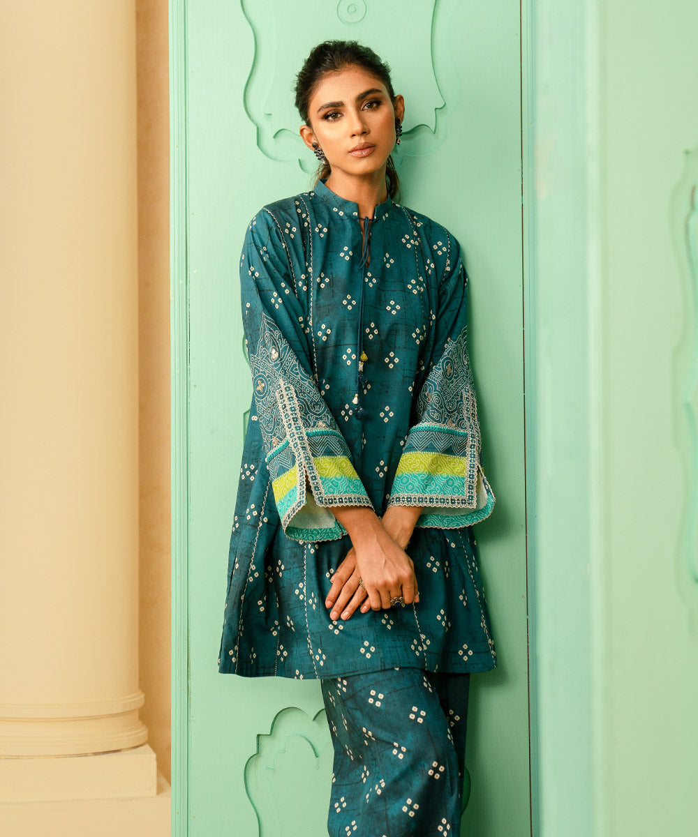 Women's Unstitched Lawn Printed Blue 2 Piece Suit