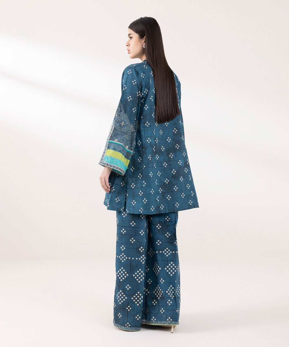 Women's Unstitched Lawn Printed Blue 2 Piece Suit