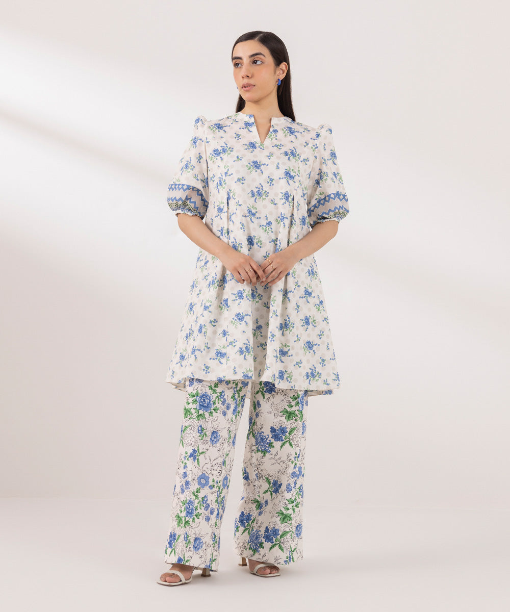 Women's Lawn Printed White Unstitched 2 Piece Suit