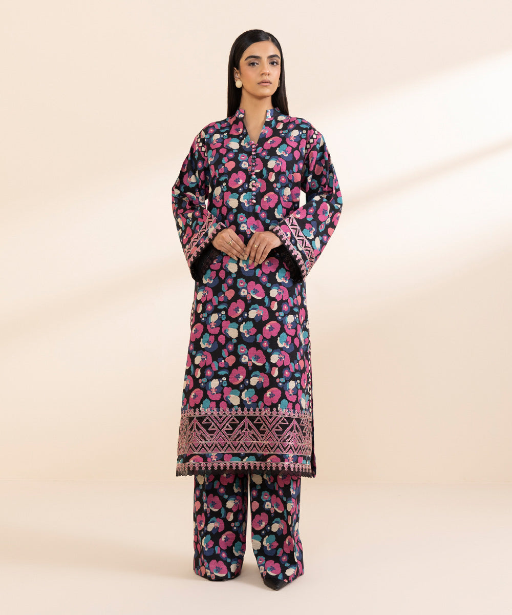 Women's Unstitched Light Khaddar Embroidered Multi 2 Piece Suit