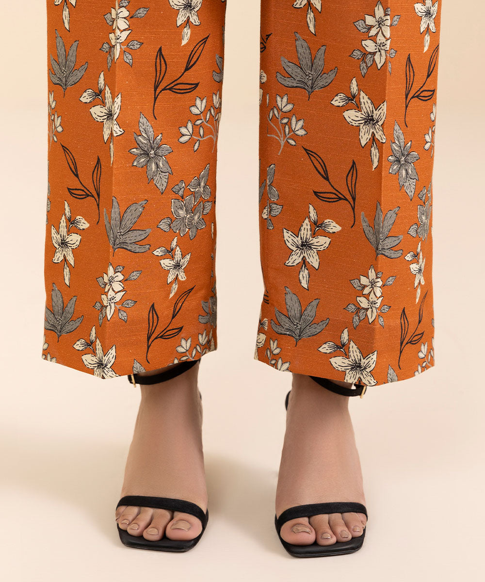 Women's Unstitched Light Khaddar Printed Orange 2 Piece Suit