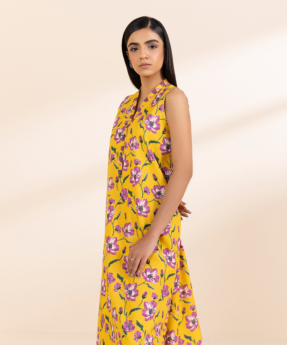 Women's Unstitched Light Khaddar Printed Yellow 2 Piece Suit