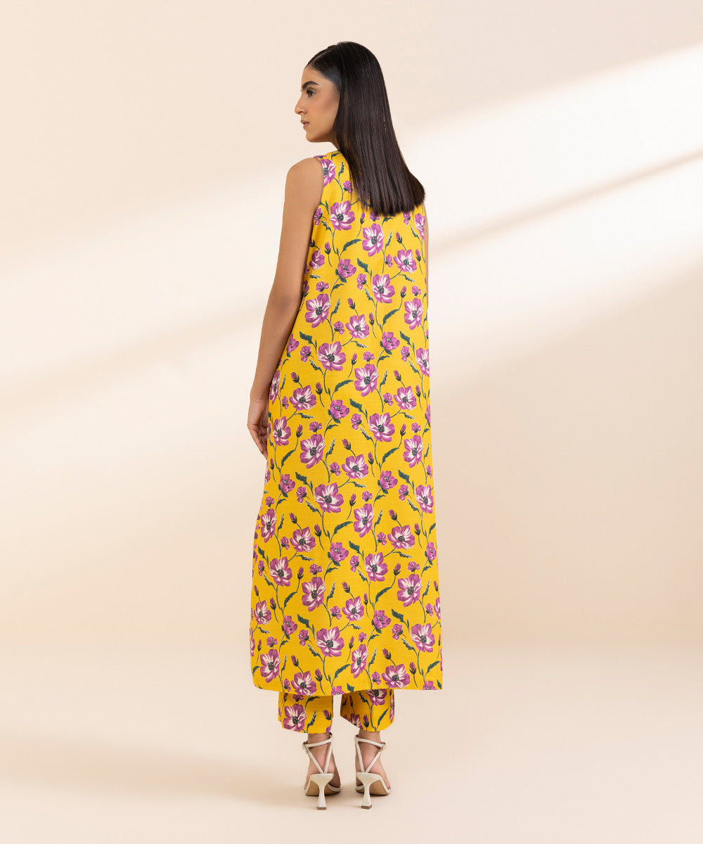 Women's Unstitched Light Khaddar Printed Yellow 2 Piece Suit