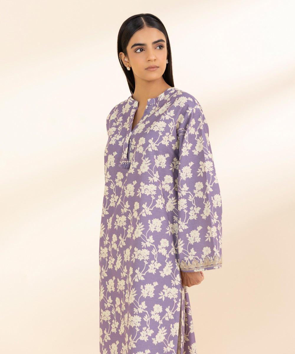 Women's Unstitched Khaddar Embroidered Purple 2 Piece Suit