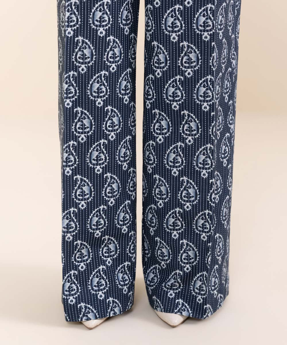 Women's Unstitched Embroidered Oxford Blue Khaddar Shirt and Trousers