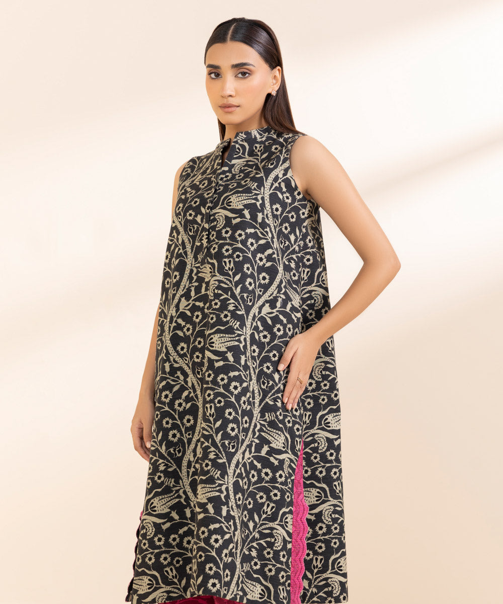 Women's Unstitched Printed Grey & Ivory Khaddar Shirt and Trousers