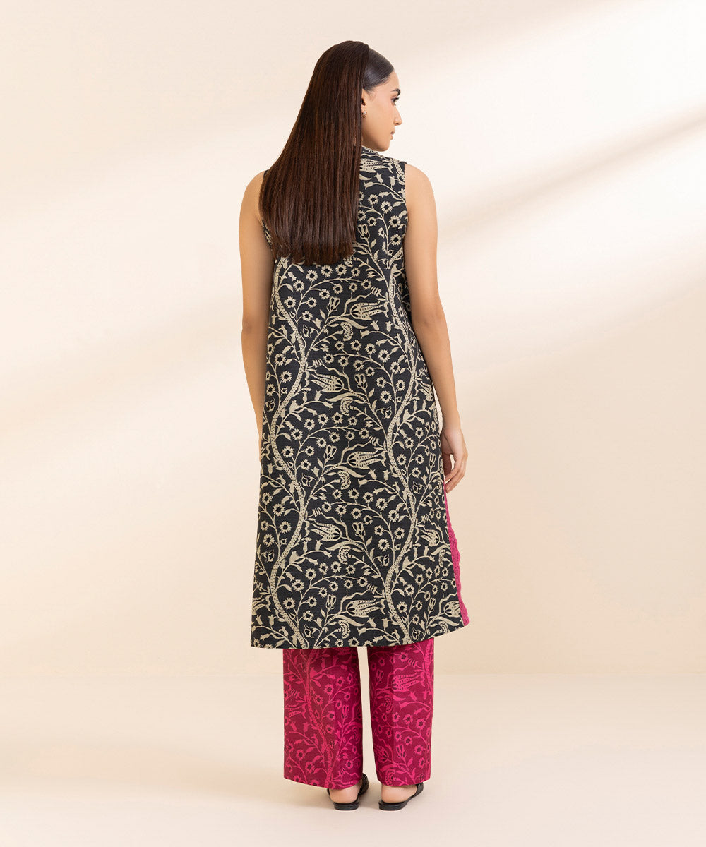 Women's Unstitched Printed Grey & Ivory Khaddar Shirt and Trousers