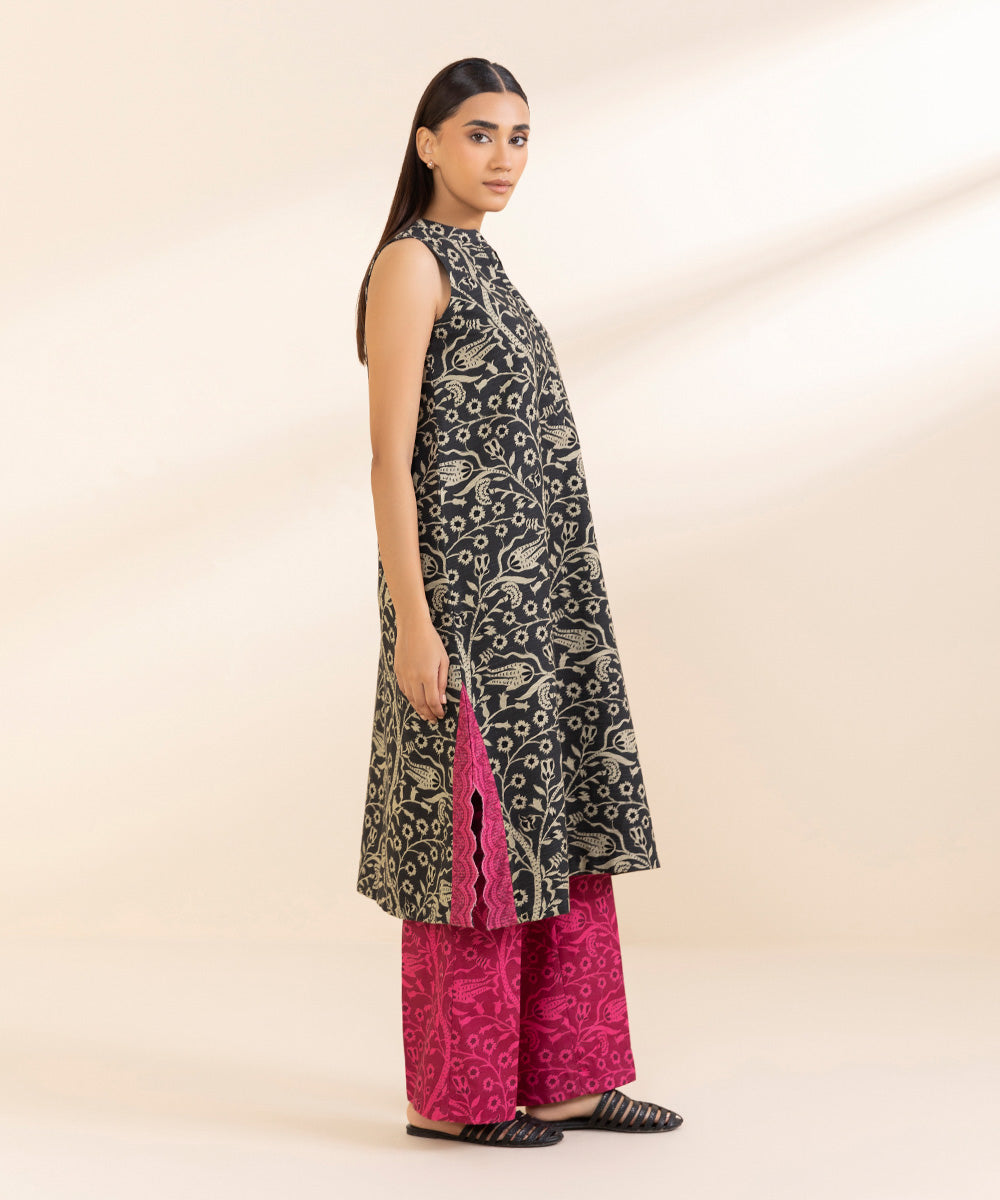 Women's Unstitched Printed Grey & Ivory Khaddar Shirt and Trousers