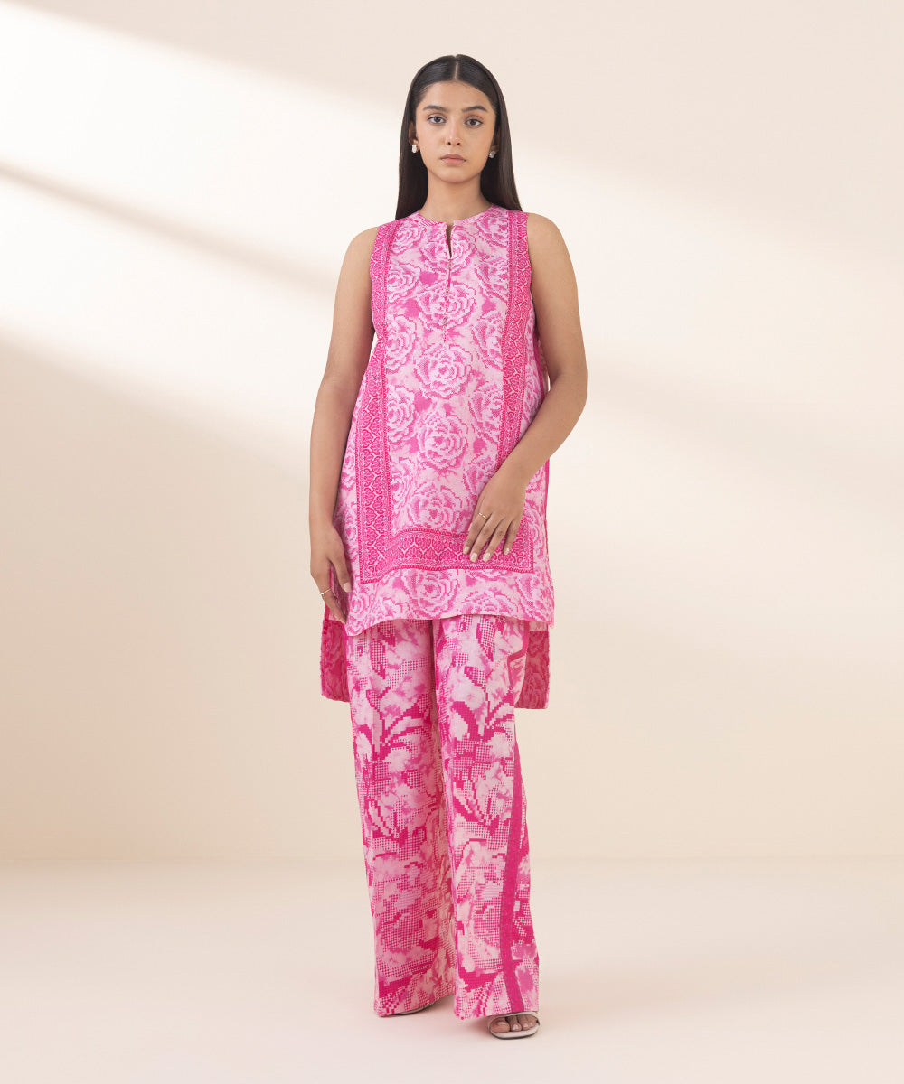 Women's Unstitched Lawn Printed Pink 2 Piece Suit