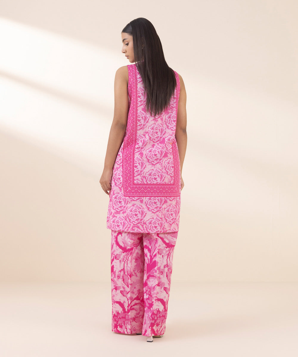 Women's Unstitched Lawn Printed Pink 2 Piece Suit