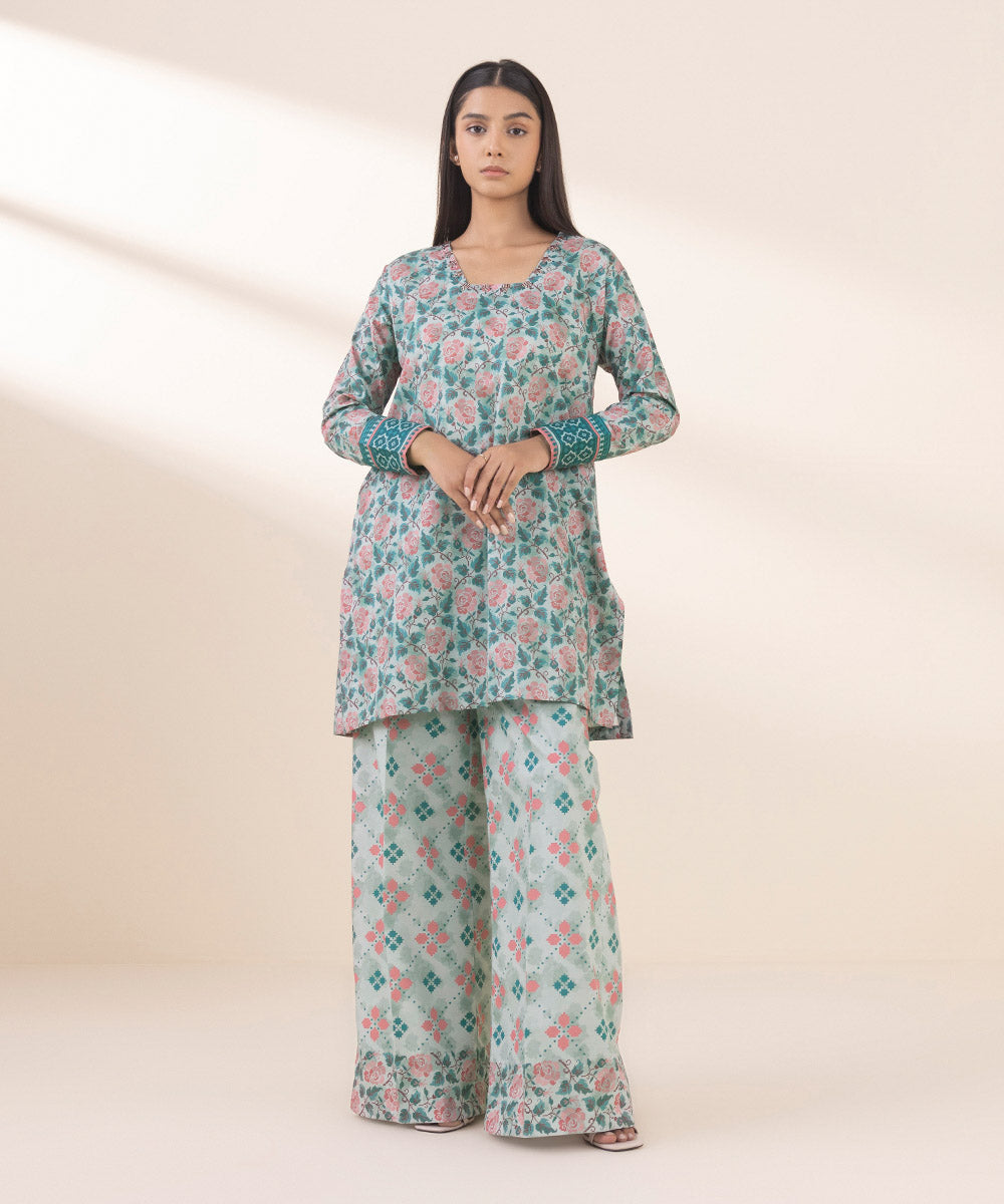 Women's Unstitched Lawn Printed Blue 2 Piece Suit