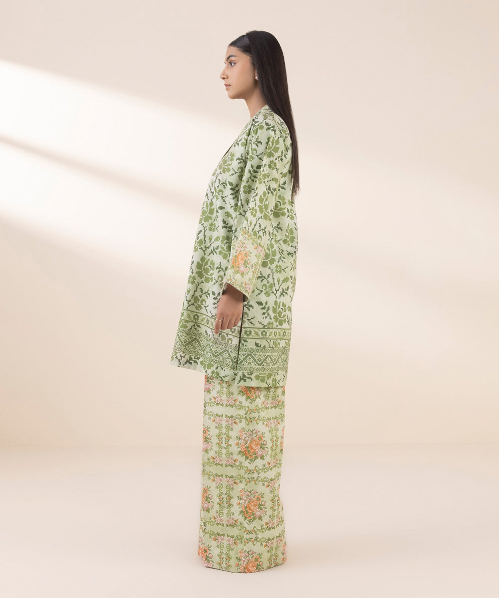 Women's Unstitched Lawn Printed Green 2 Piece Suit