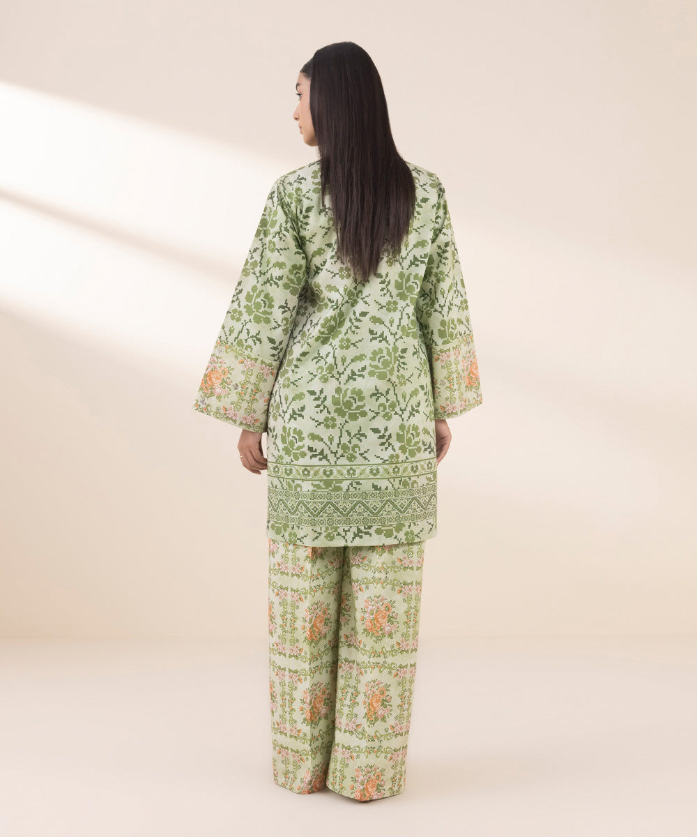 Women's Unstitched Lawn Printed Green 2 Piece Suit