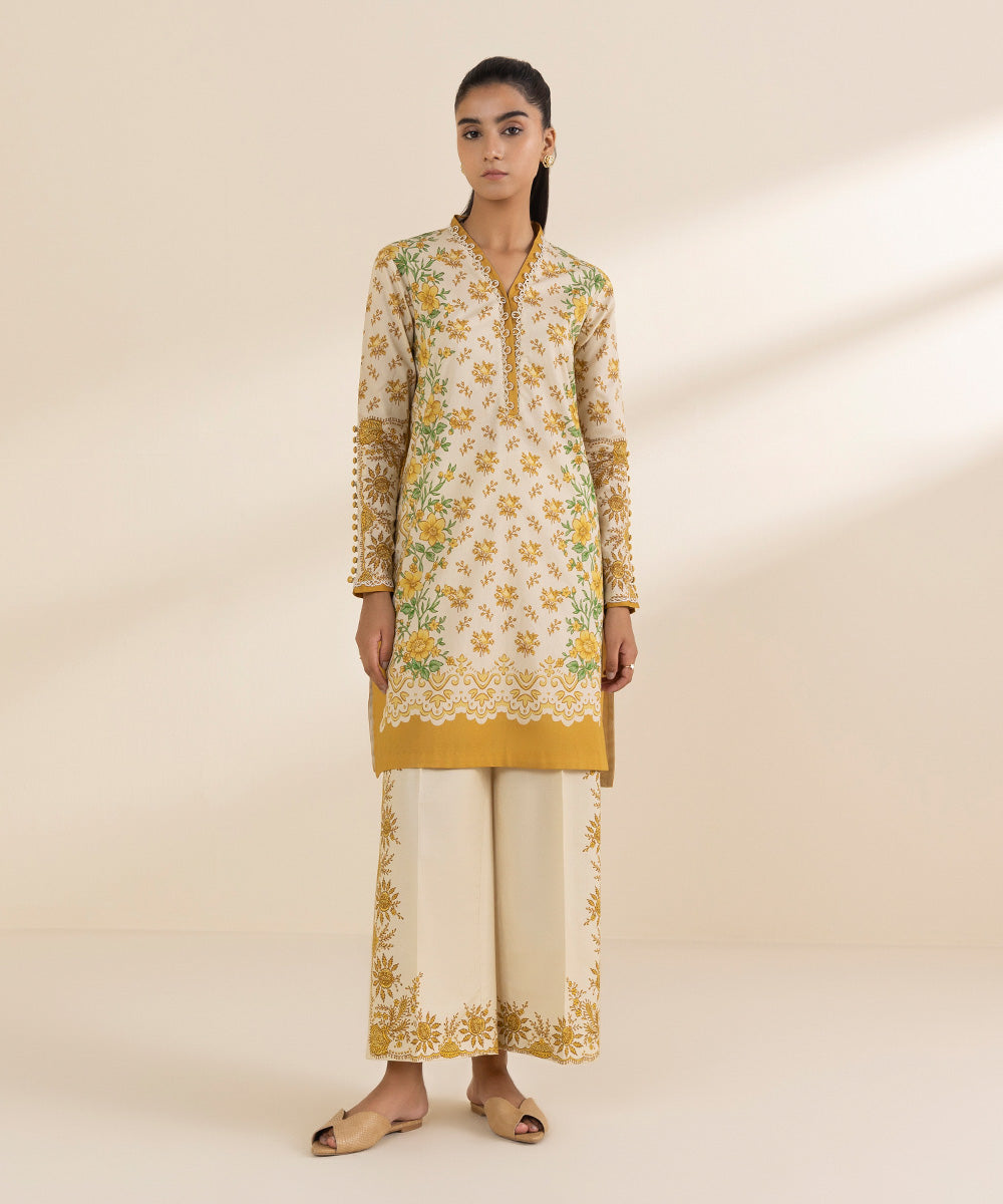 Women's Unstitched Lawn Printed Yellow 2 Piece Suit