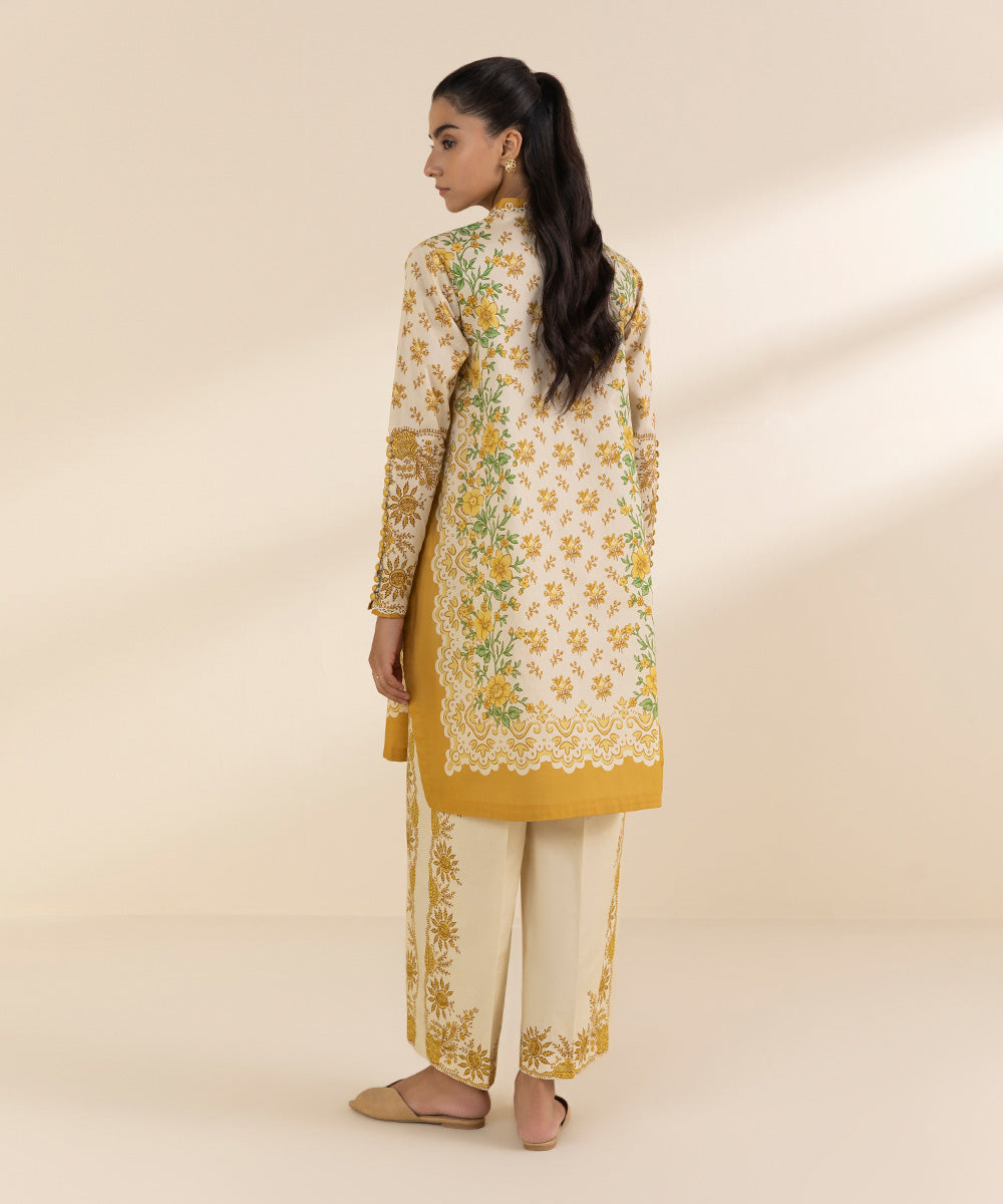 Women's Unstitched Lawn Printed Yellow 2 Piece Suit