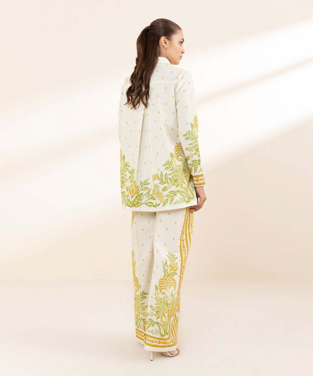 Unstitched Women's Off White Lawn Printed Shirt Trousers