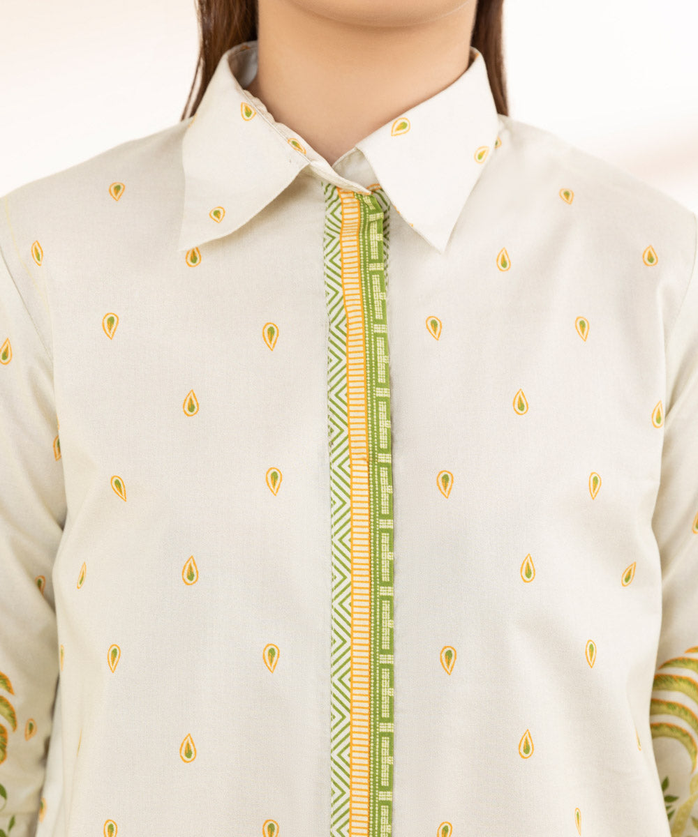 Unstitched Women's Off White Lawn Printed Shirt Trousers