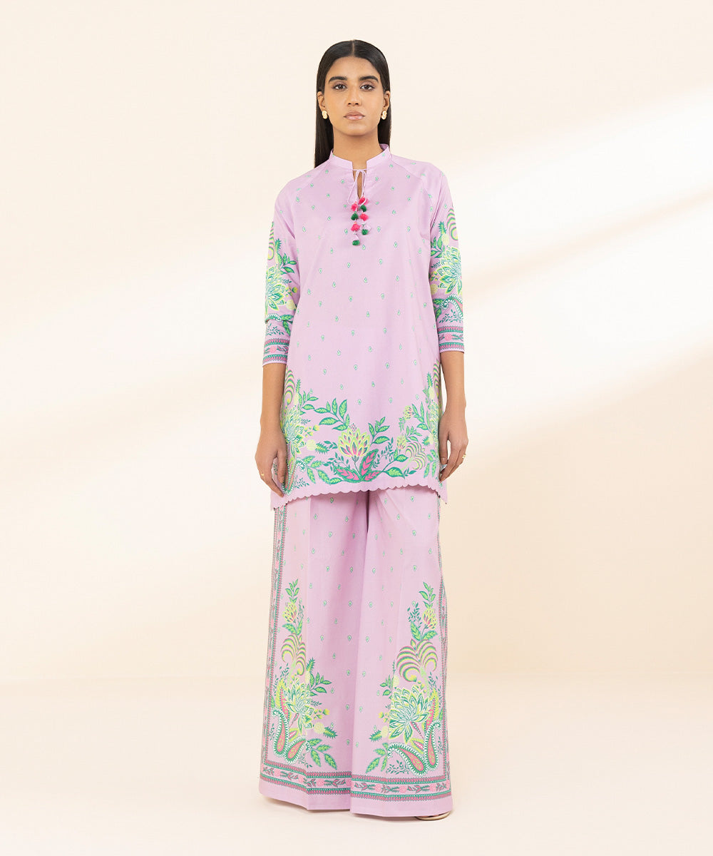 Unstitched Women's Purple Lawn Printed Shirt Trousers