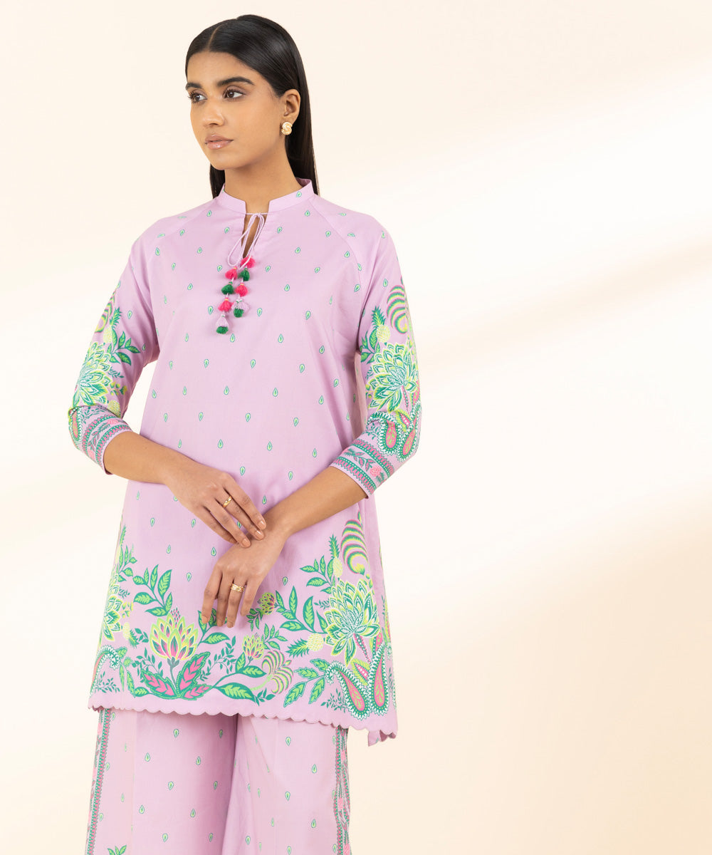 Unstitched Women's Purple Lawn Printed Shirt Trousers