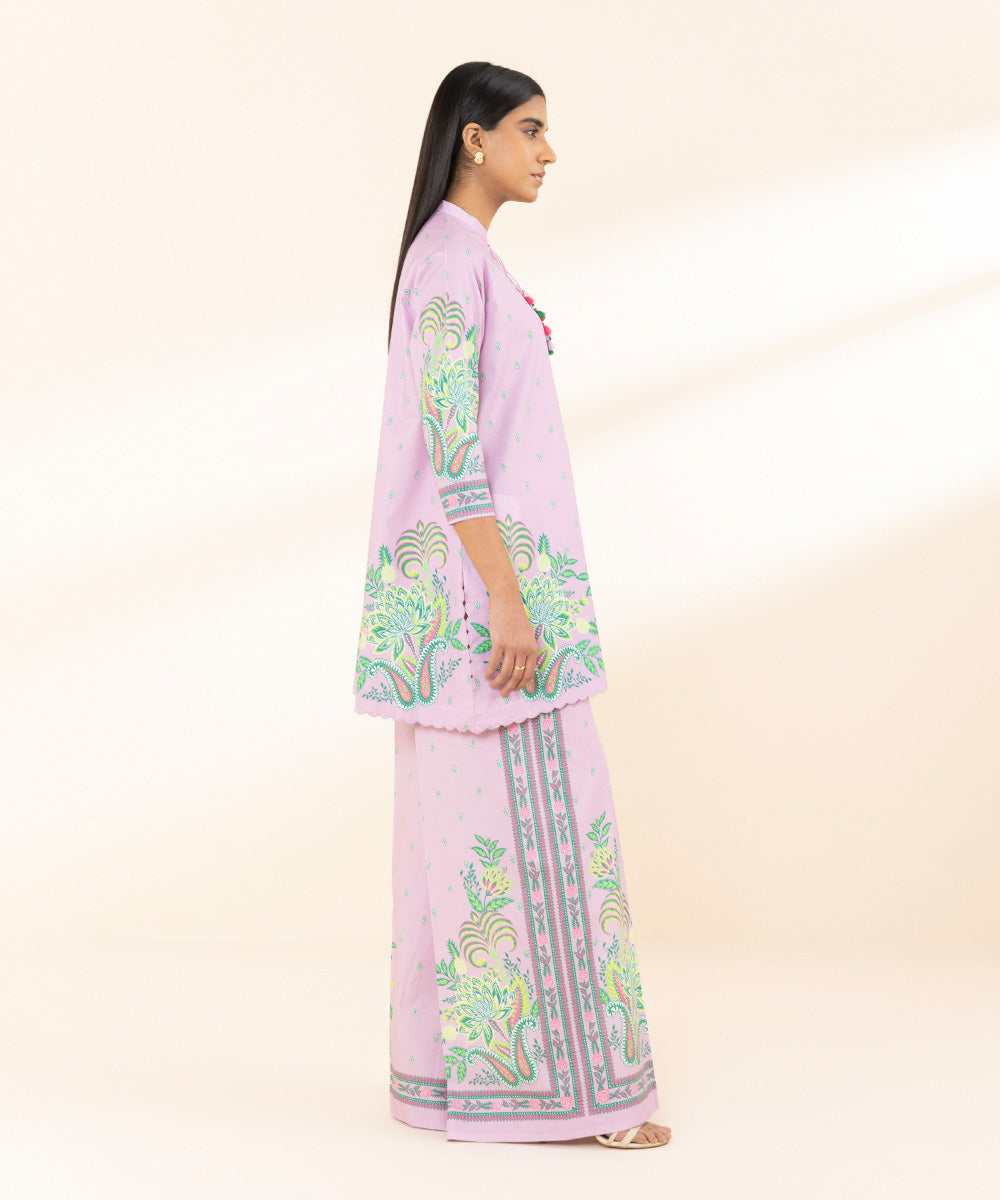 Unstitched Women's Purple Lawn Printed Shirt Trousers