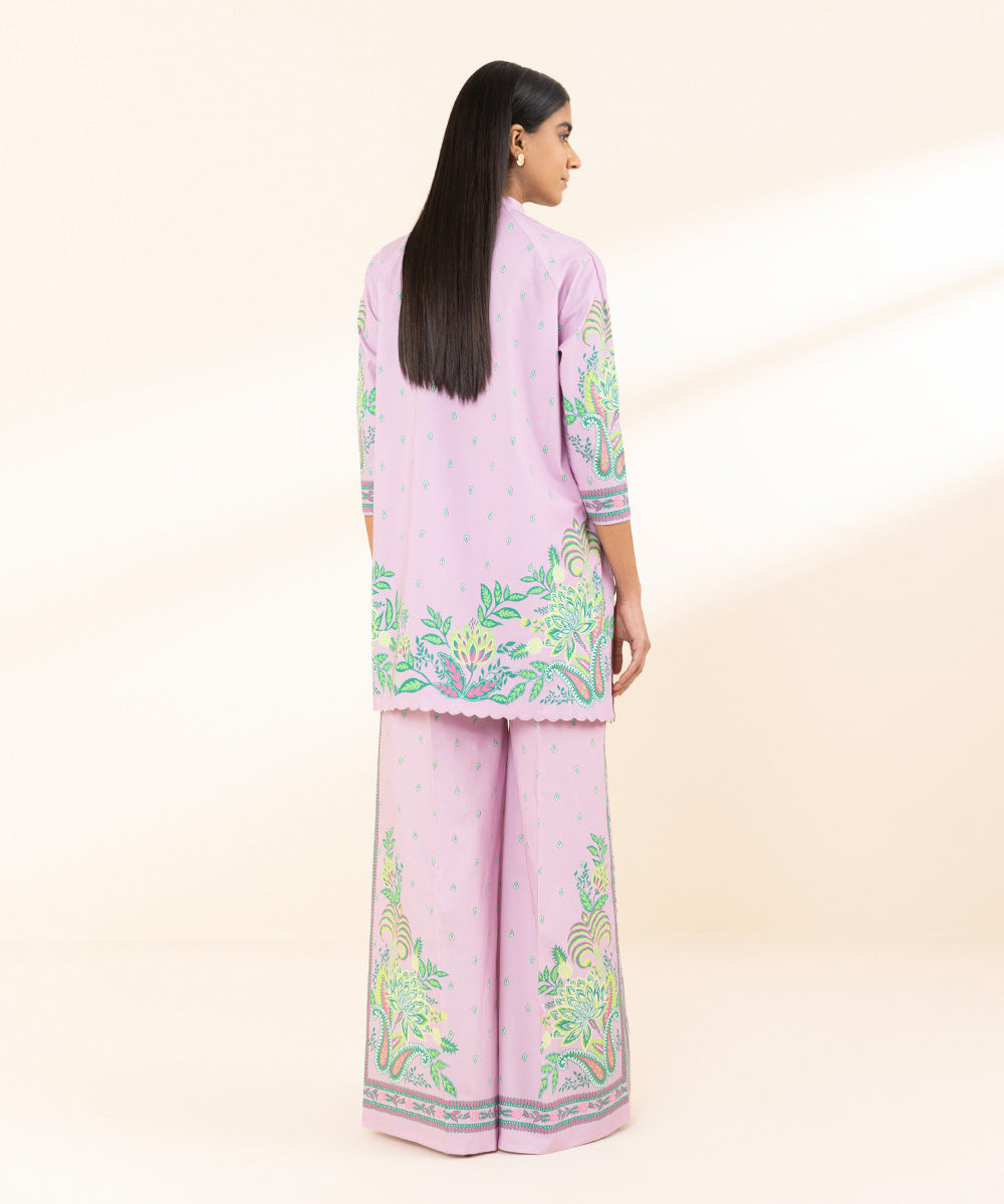 Unstitched Women's Purple Lawn Printed Shirt Trousers