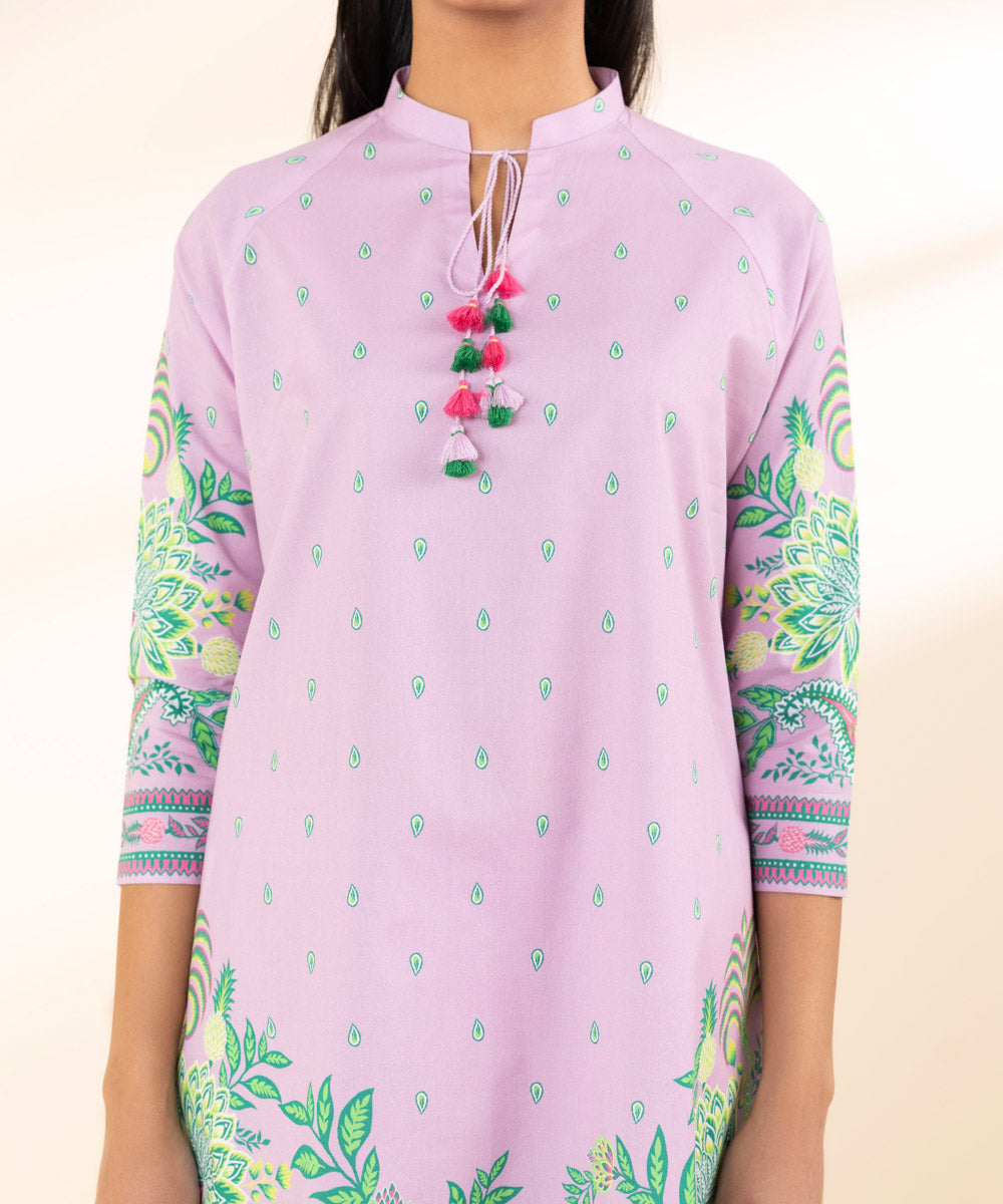 Unstitched Women's Purple Lawn Printed Shirt Trousers