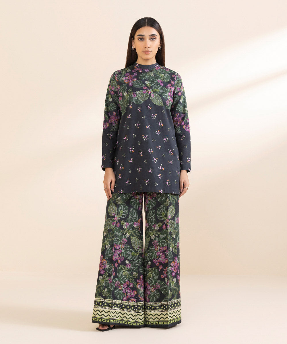 Unstitched Women's Black Lawn Printed Shirt Trousers