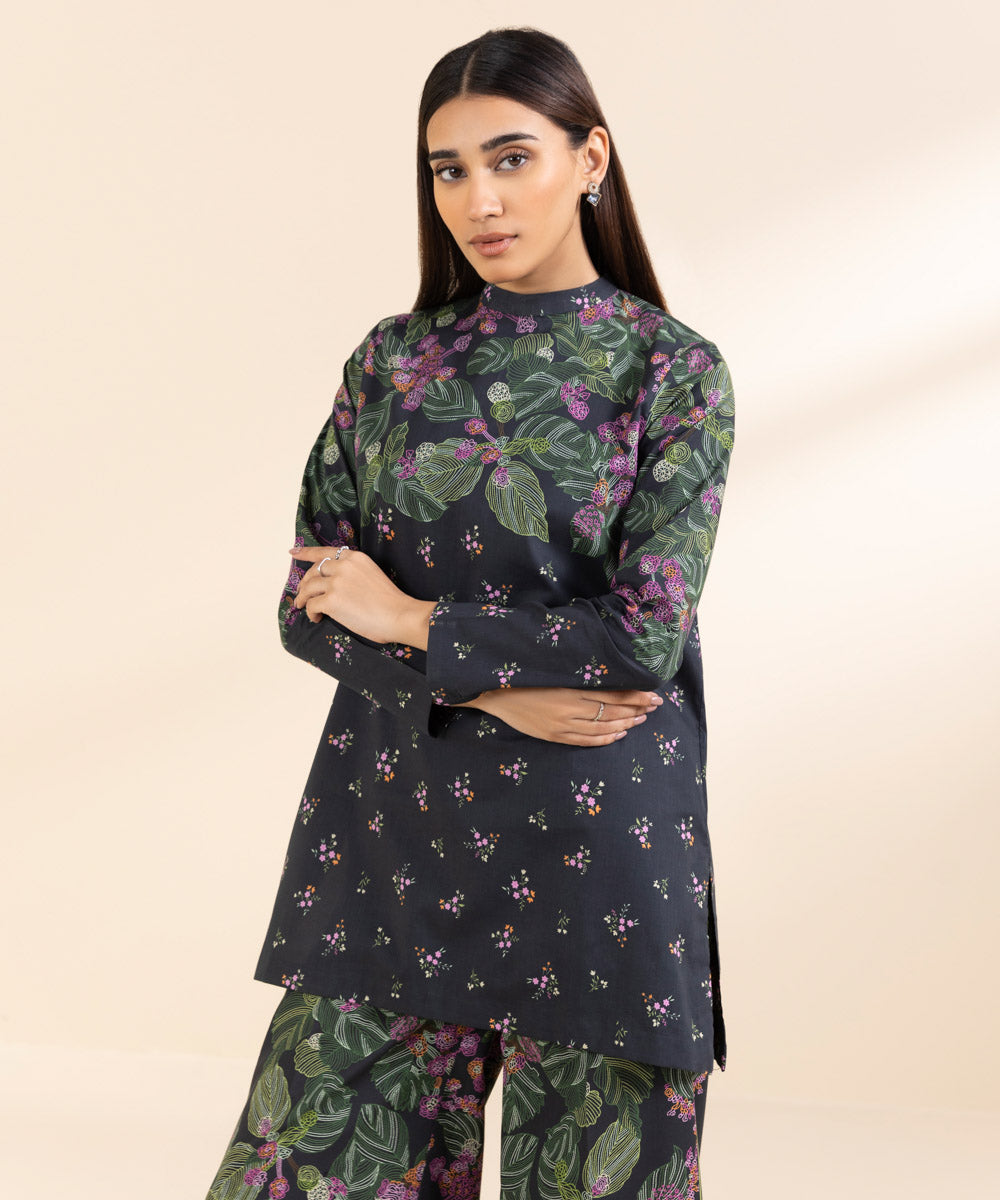 Unstitched Women's Black Lawn Printed Shirt Trousers