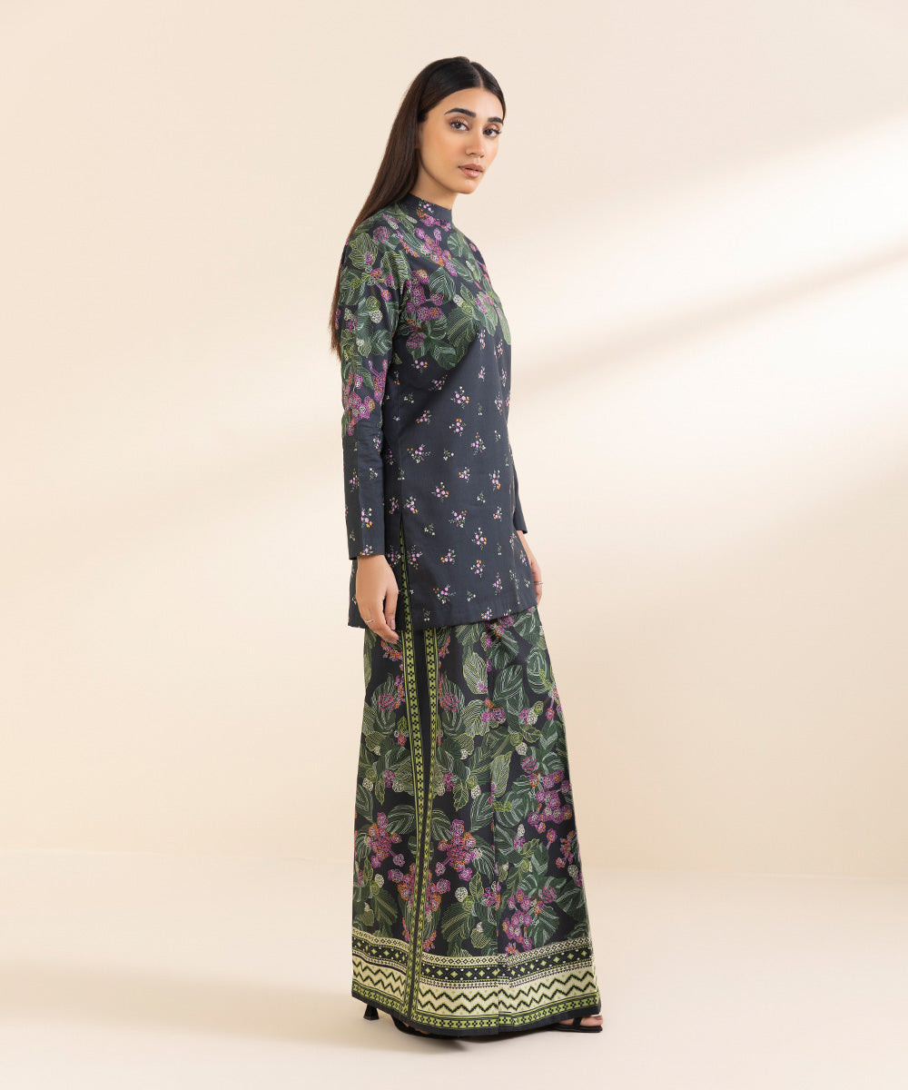 Unstitched Women's Black Lawn Printed Shirt Trousers