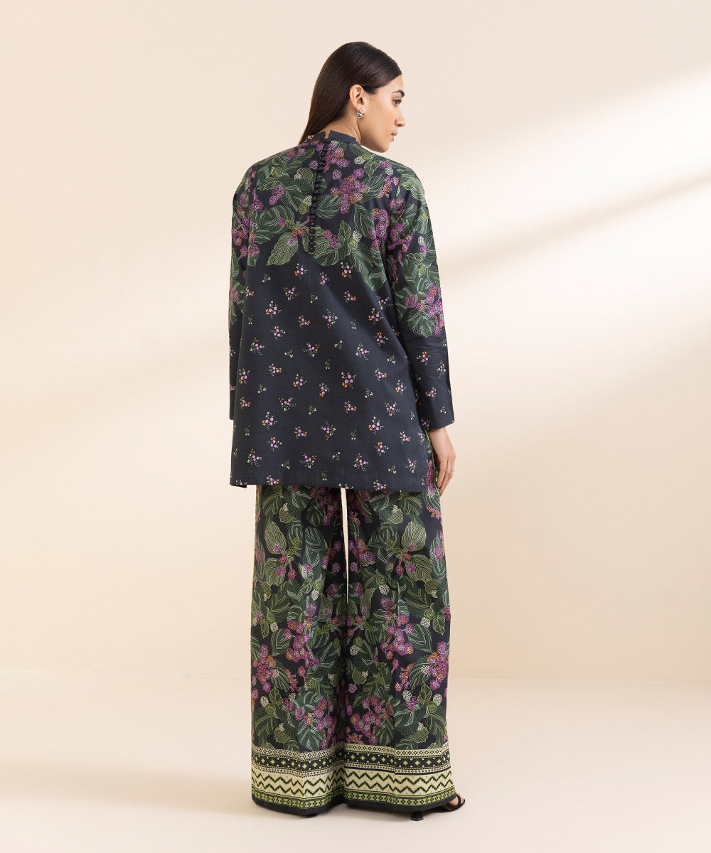 Unstitched Women's Black Lawn Printed Shirt Trousers