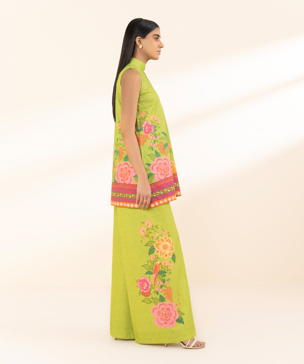 Unstitched Women's Printed Lawn Green Two Piece Suit 