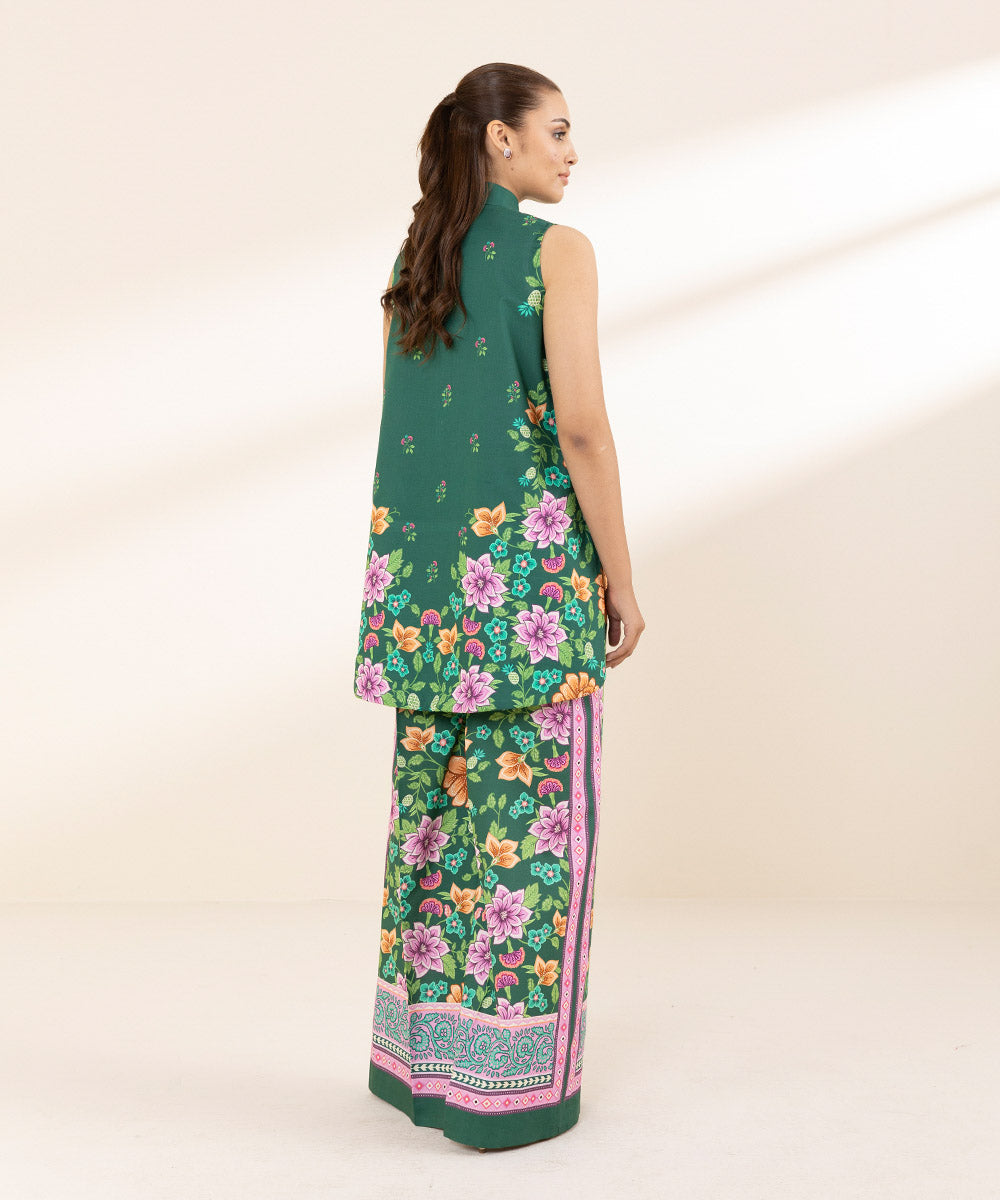 Unstitched Women's Printed Lawn Green Two Piece Suit 