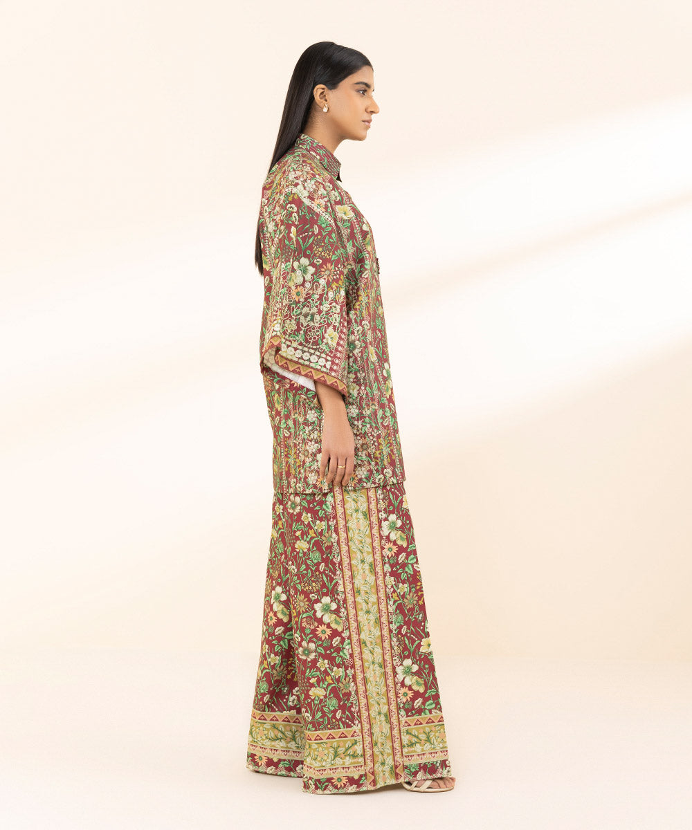 Unstitched Women's Printed Lawn Brown Two Piece Suit 