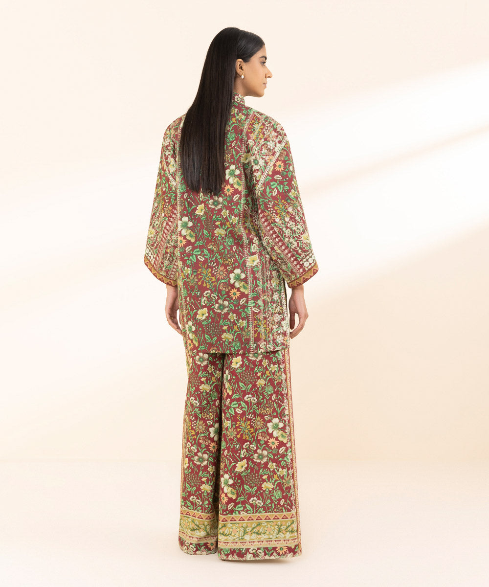 Unstitched Women's Printed Lawn Brown Two Piece Suit 