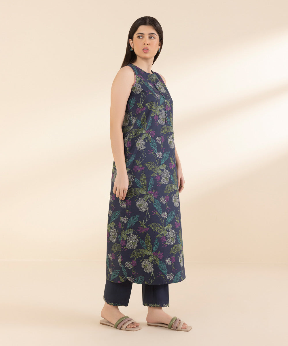 Unstitched Women's Printed Lawn Blue Shirt Trousers