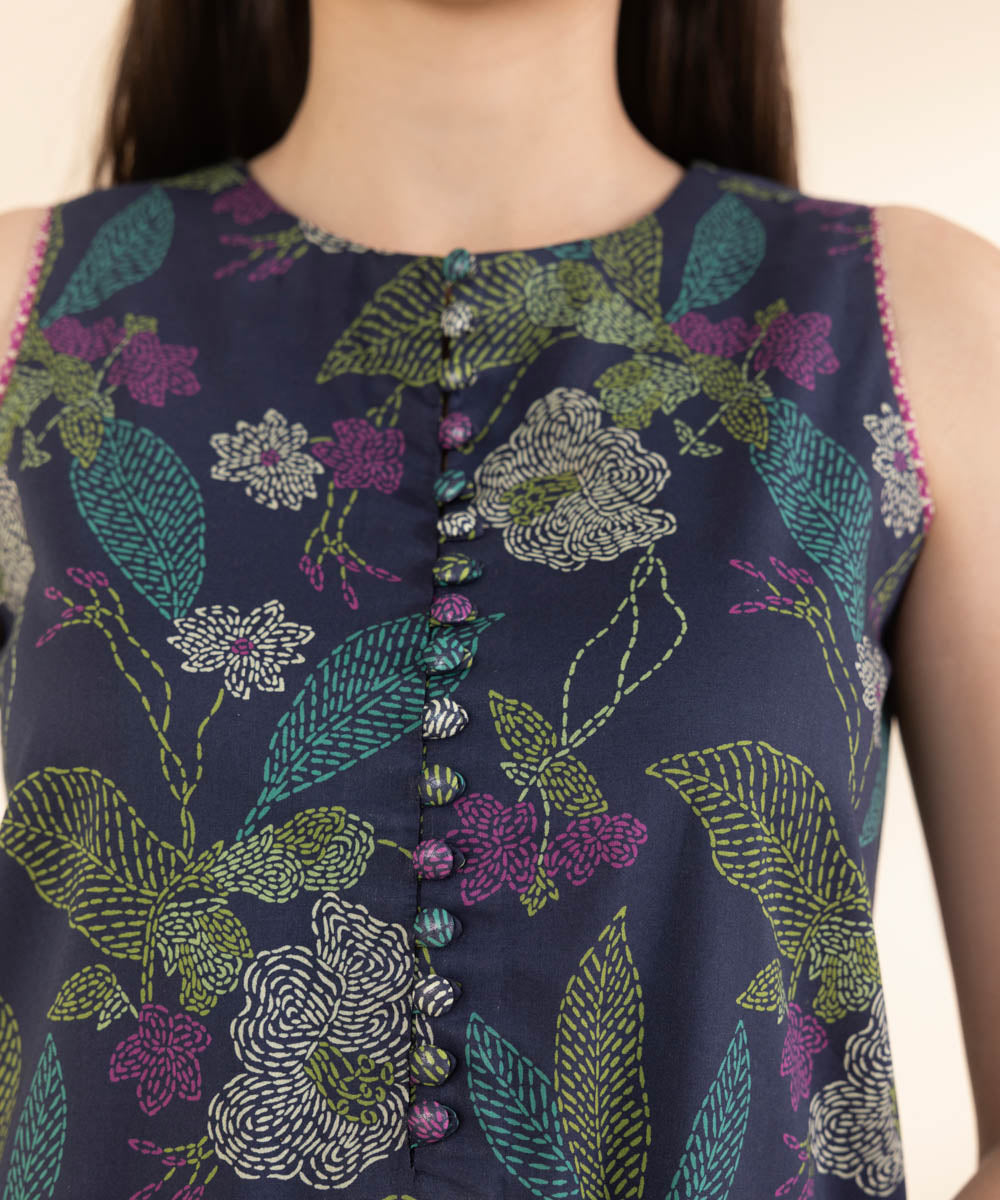 Unstitched Women's Printed Lawn Blue Shirt Trousers