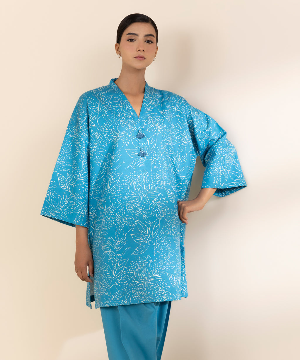 Women's Unstitched Lawn Printed Blue 2 Piece Suit