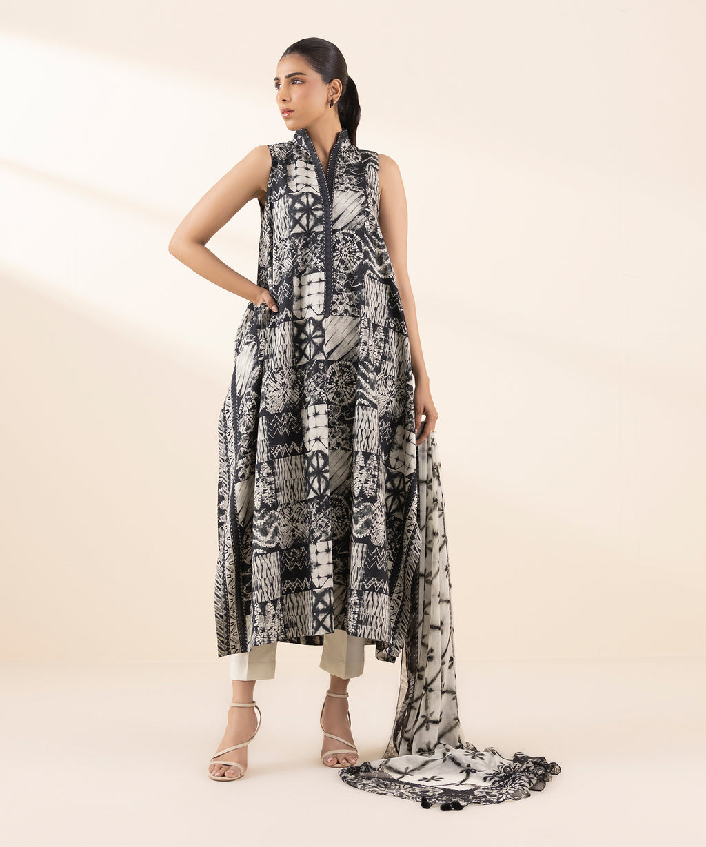Women's Unstitched Lawn Printed Black 3 Piece Suit