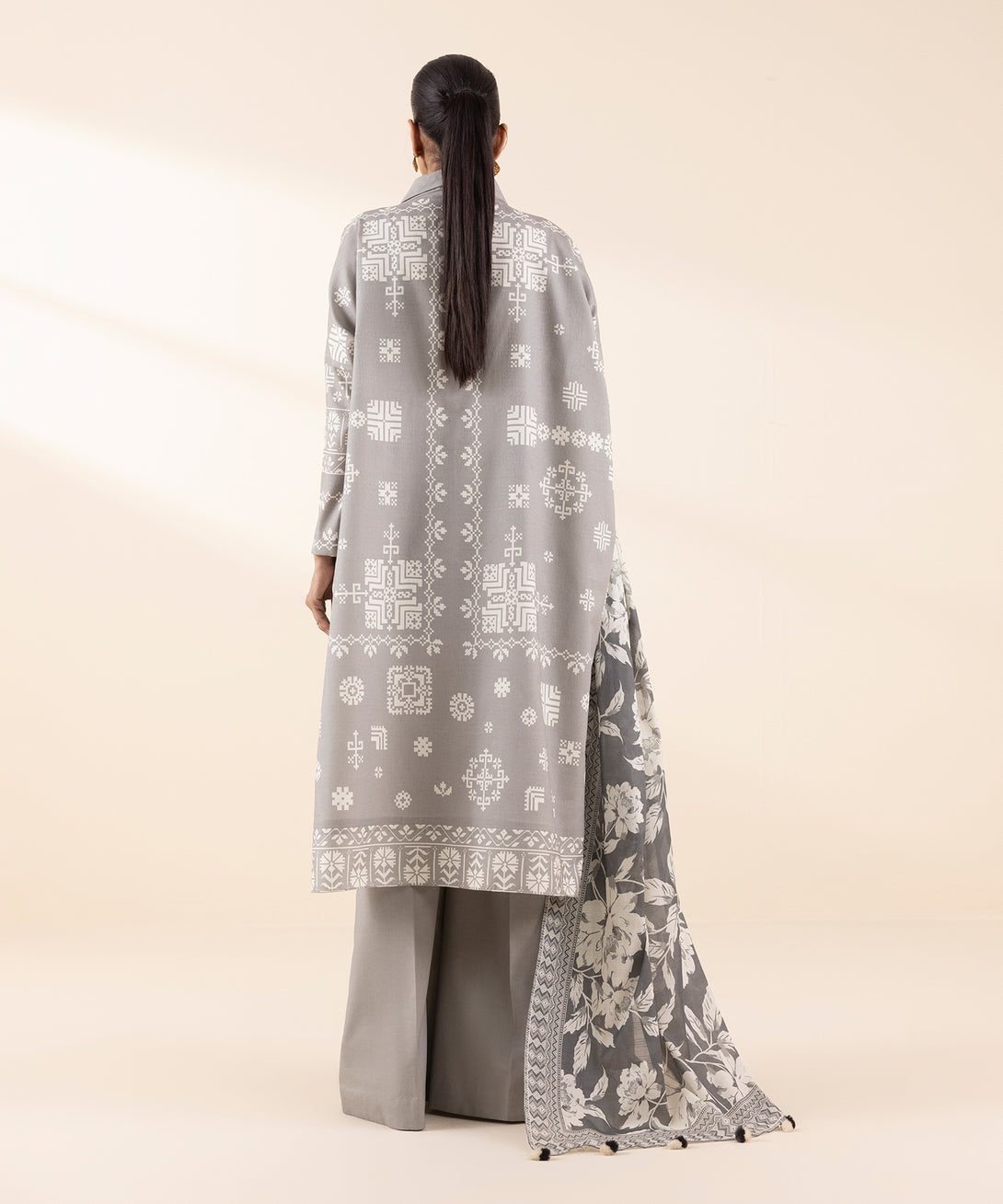 Women's Unstitched Lawn Printed Grey 3 Piece Suit